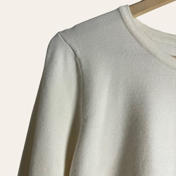 Milly White Cut-Out Flare Long Sleeve Knit Pullover Sweater Top Size M - Picture 3 of 10